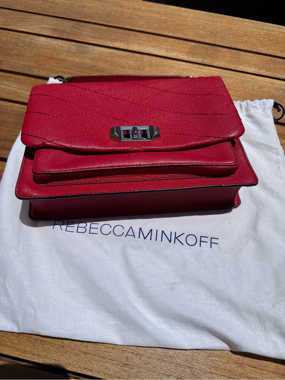 Rebecca Minkoff Red Quilted Pebbled Leather Je T’aime Handbag - Picture 3 of 13